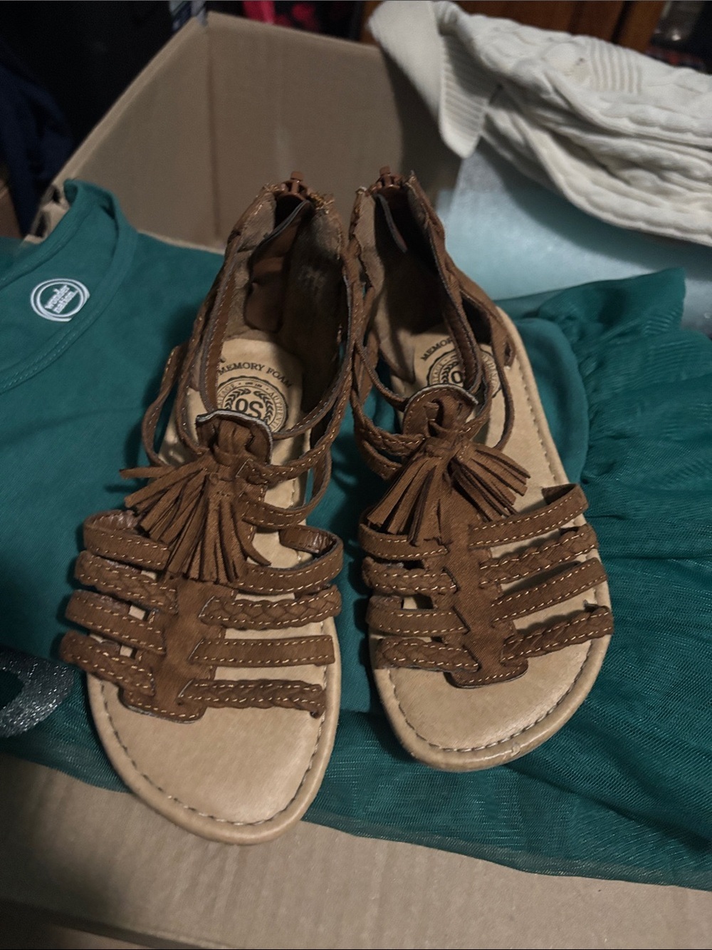 SO Brown Girls' Braided Tassel Gladiator Sandals